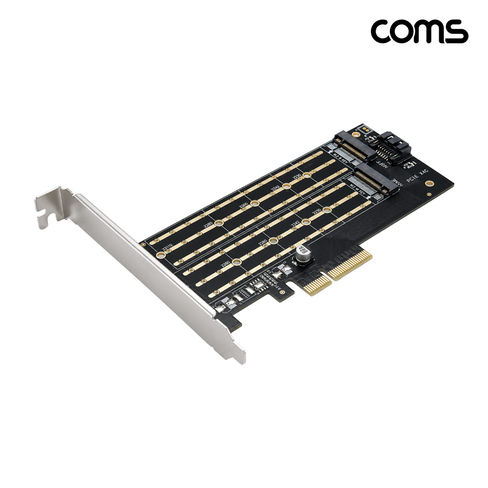 Coms PCIe x4 to M.2 듀얼 SSD 확장카드 M-Key NVMe B-Key NGFF SATA 지원 브라켓 포함