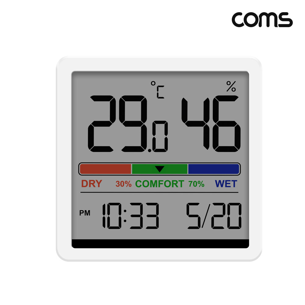 Coms LCD 디지털 온습도계 자석 온도계 습도계 시계