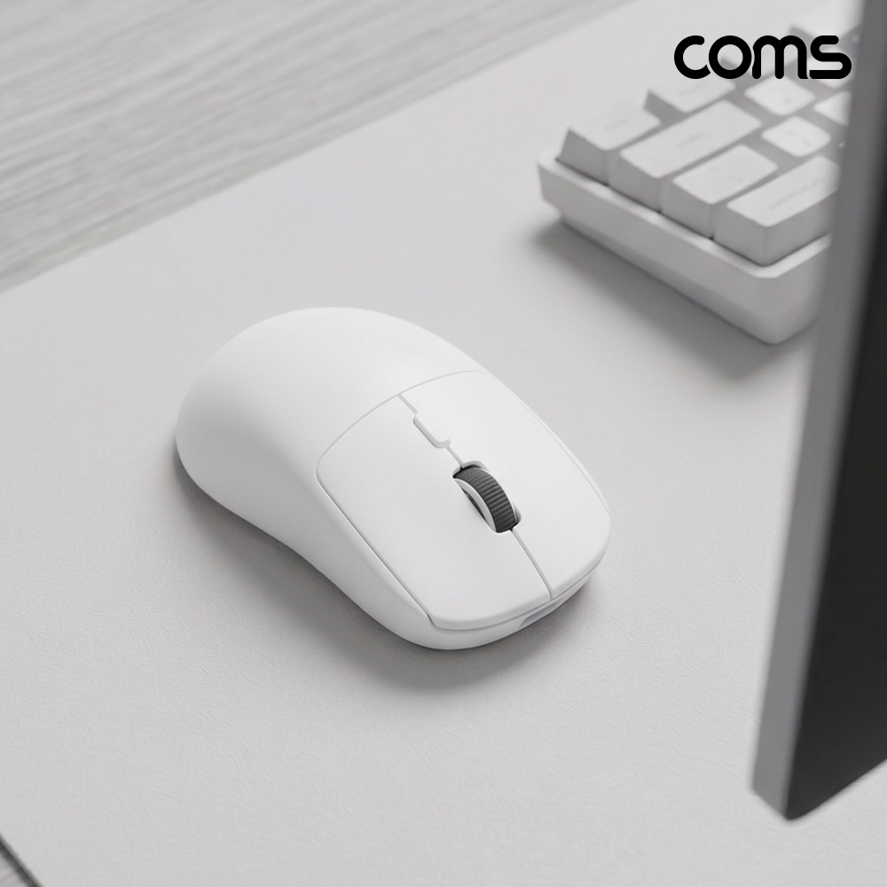 Coms 블루투스 5.1 2.4Ghz 듀얼모드 마우스 White 충전식 조용한 무소음 클릭 하루종일 가벼운 사용감