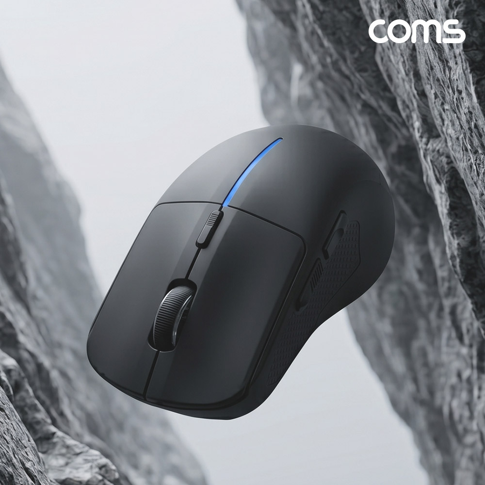 Coms 블루투스 5.1 2.4Ghz 듀얼모드 마우스 Black 충전식 조용한 무소음 클릭 하루종일 가벼운 사용감 Two BT 동작 LED