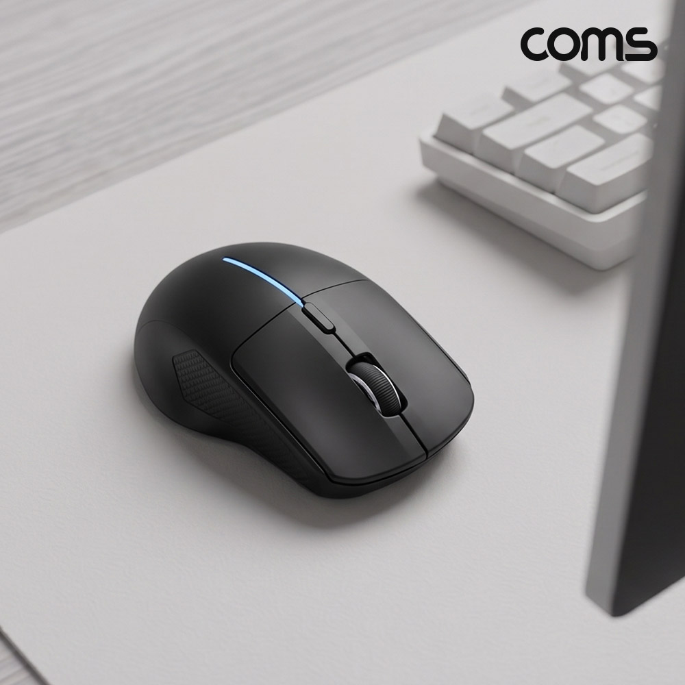 Coms 블루투스 5.1 2.4Ghz 듀얼모드 마우스 Black 충전식 조용한 무소음 클릭 하루종일 가벼운 사용감 Two BT 동작 LED