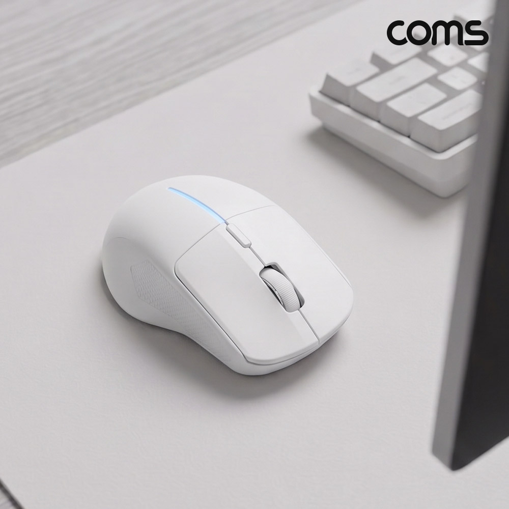 Coms 블루투스 5.1 2.4Ghz 듀얼모드 마우스 White 충전식 조용한 무소음 클릭 하루종일 가벼운 사용감 Two BT 동작 LED