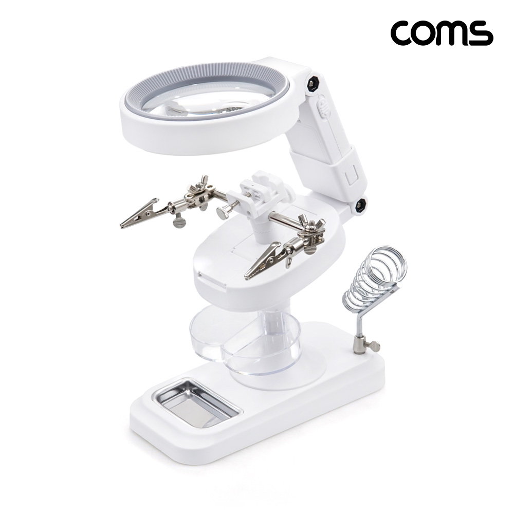 Coms 납땜 LED 확대경 보조 스탠드 거치대 받침대 인두기 돋보기 5배율