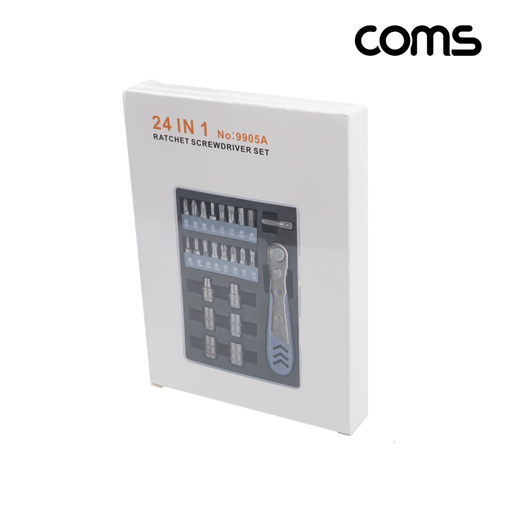 Coms 라쳇 드라이버 비트 공구 세트 24 in 1 십자 일자 별 육각 정밀 비트