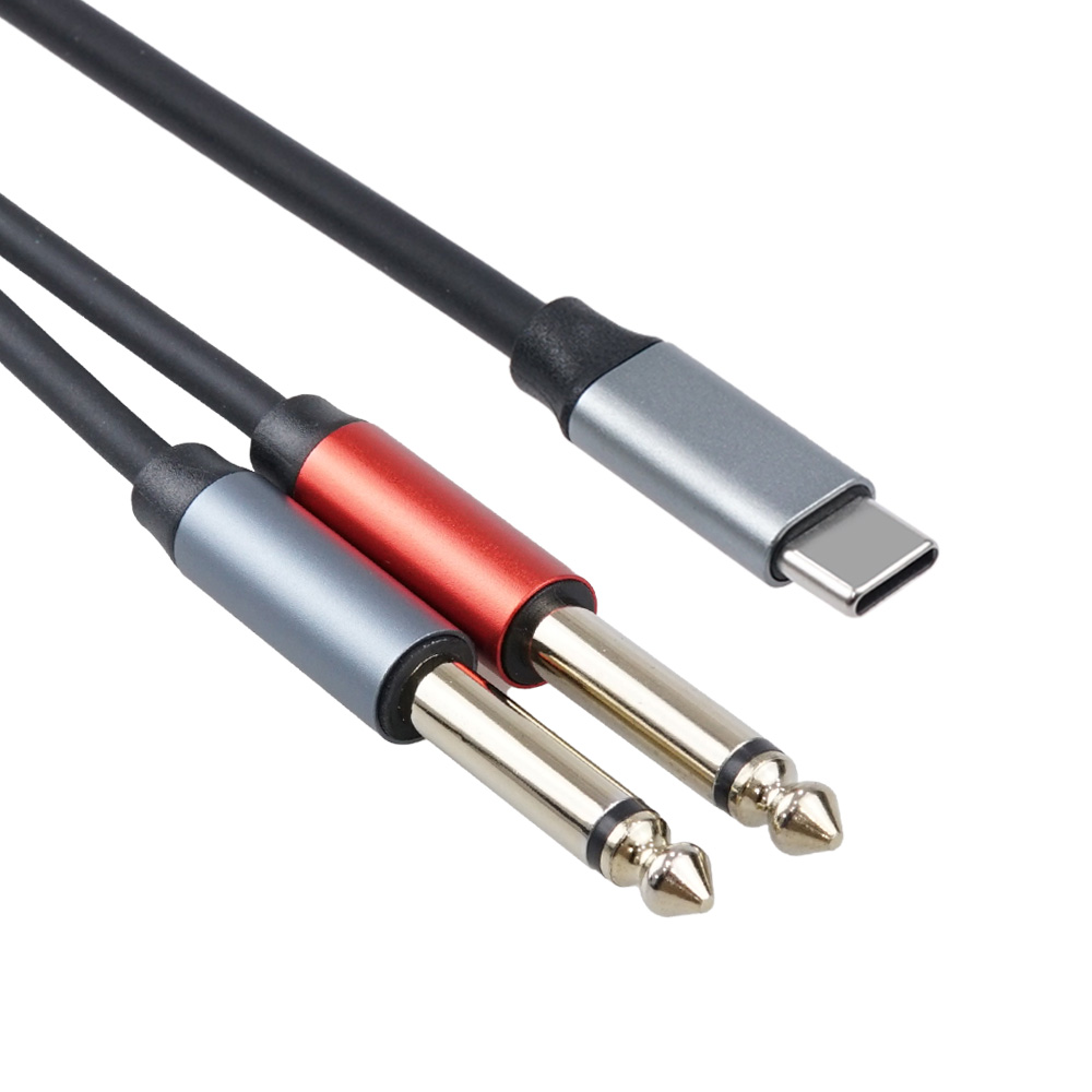 Coms C타입 모노 변환 케이블 1.5m USB C to TS 모노 6.5mm x 2