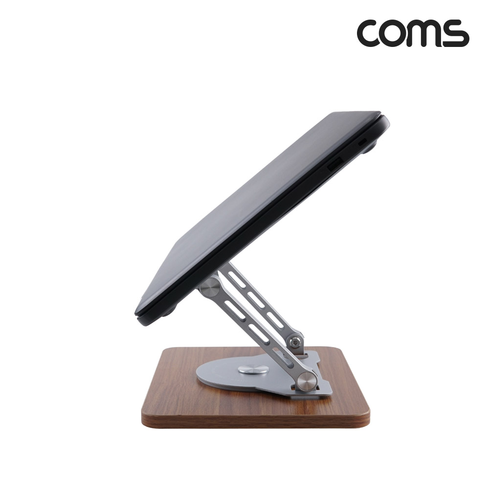 Coms 노트북 태블릿 거치대 스탠드 우드 받침대 접이식 360도 회전