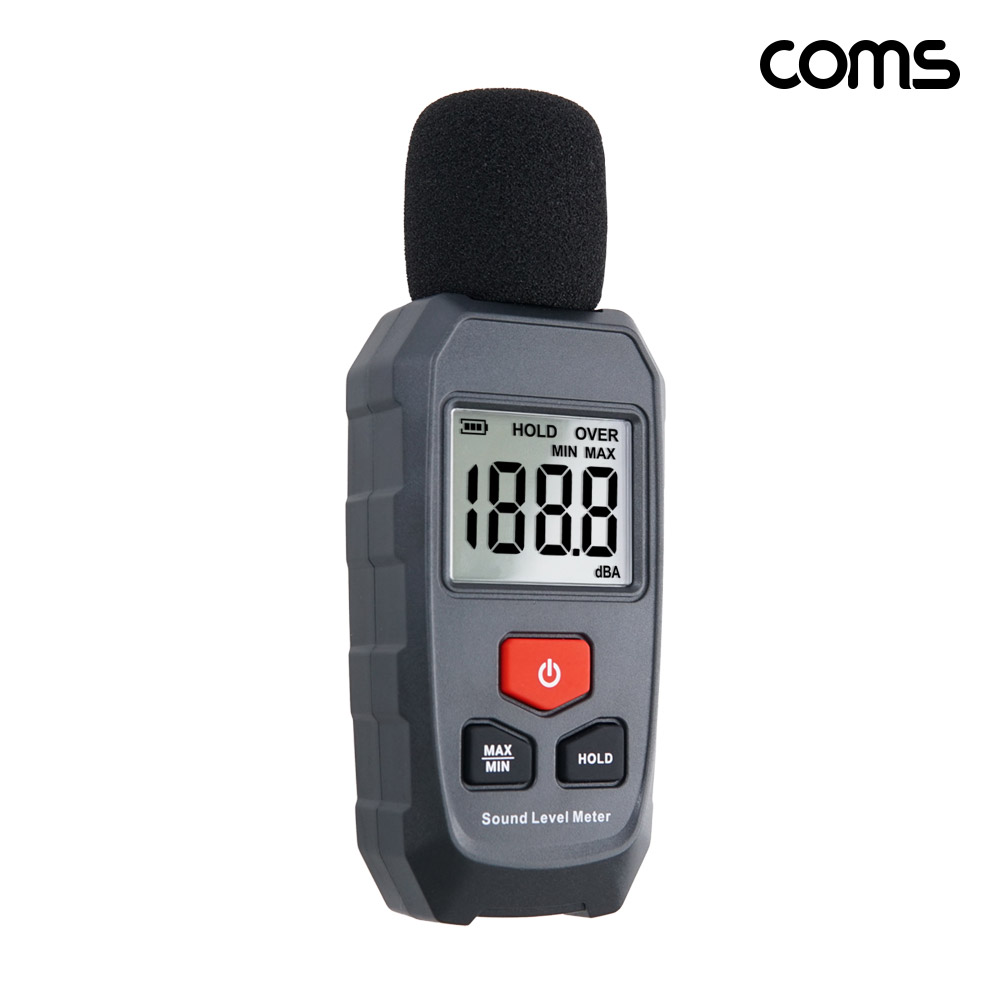 Coms 디지털 소음 측정기 최대 130dB 소음계 테스터기 층간소음 데시벨 LCD 알림