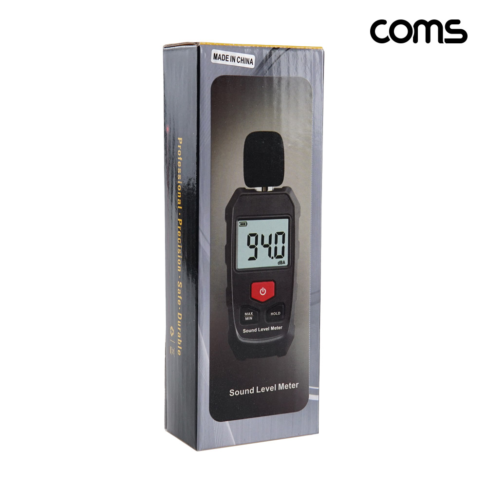 Coms 디지털 소음 측정기 최대 130dB 소음계 테스터기 층간소음 데시벨 LCD 알림