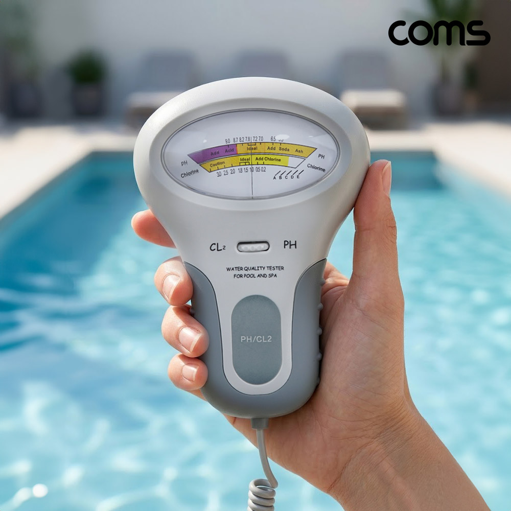 Coms 수질 농도 측정기 테스터기 pH 염소 수영장 스파