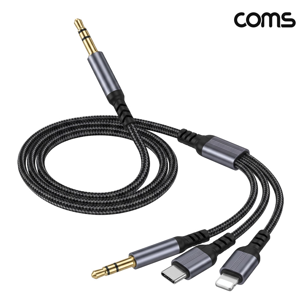 Coms 3 in 1 AUX 오디오 변환 케이블 1M C타입 3.5mm iOS 8핀