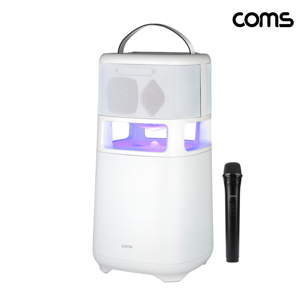 Coms 100W 360도 서라운드 블루투스 스피커 강력한 베이스 충전식 휴대용 무선마이크 포함 TWS 스테레오 노래방 버스킹 캠핑