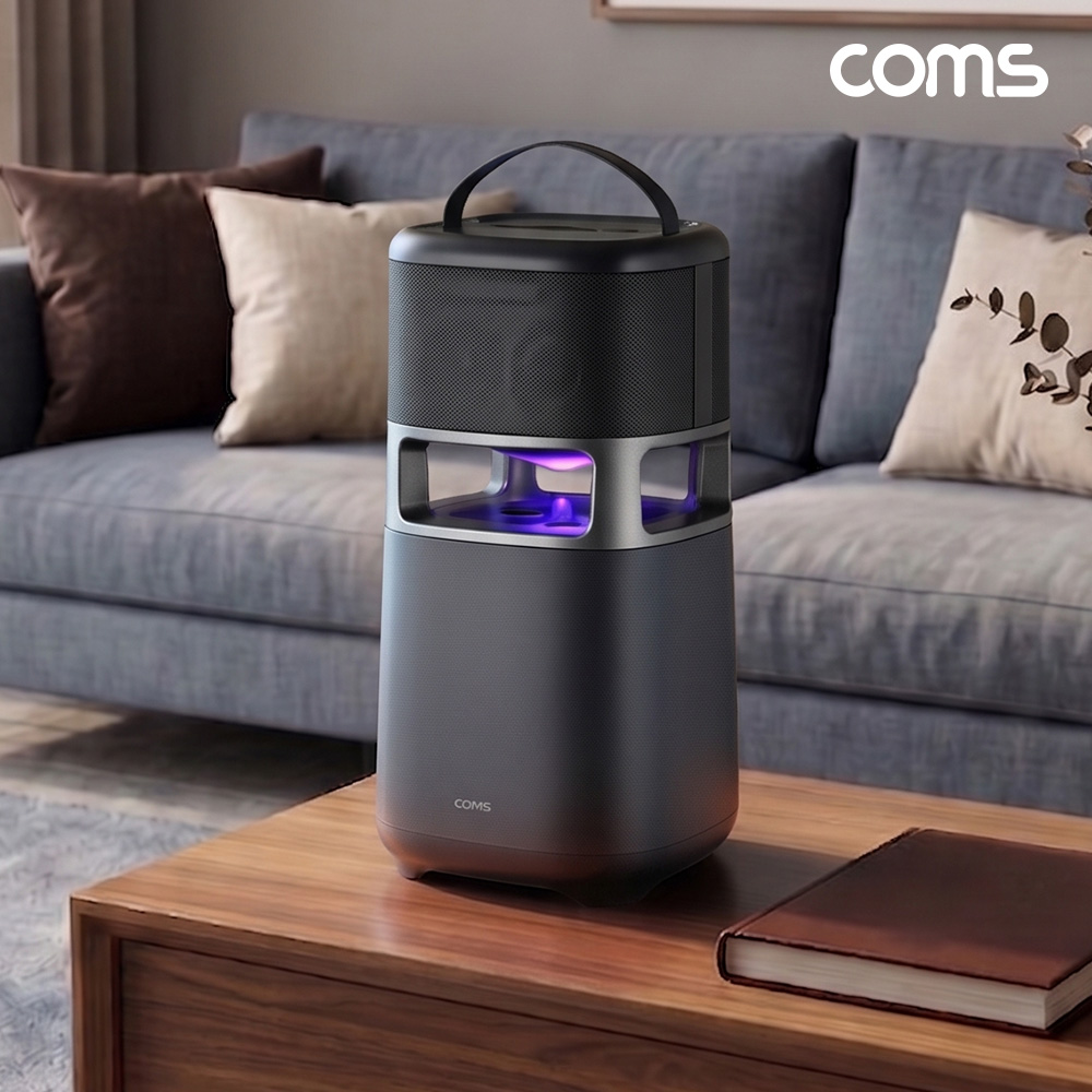 Coms 100W 360도 서라운드 블루투스 스피커 강력한 베이스 충전식 휴대용 무선마이크 포함 TWS 스테레오 노래방 버스킹 캠핑
