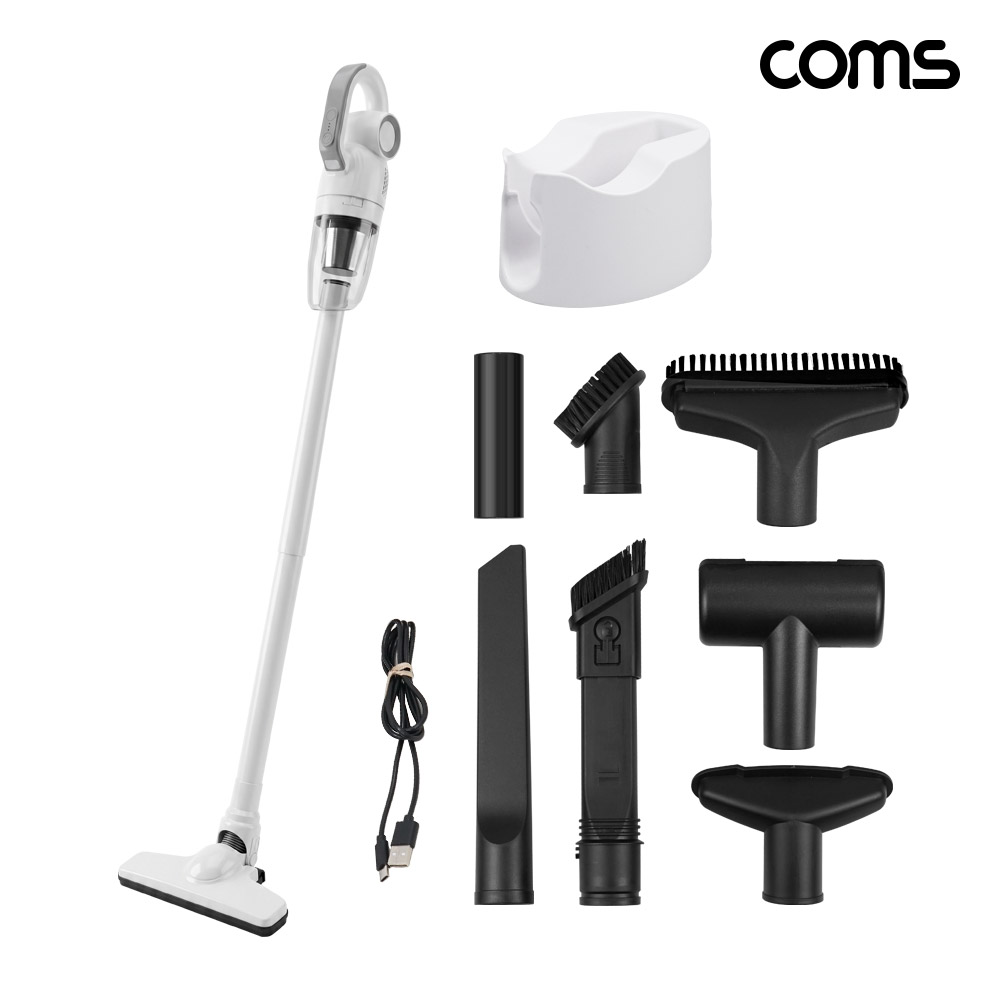 Coms 무선 진공 청소기 차량용 2in1 핸디 스틱형 최대 2만PA 초강력 흡입 자동차 청소용 6종 노즐 세워두는 거치대