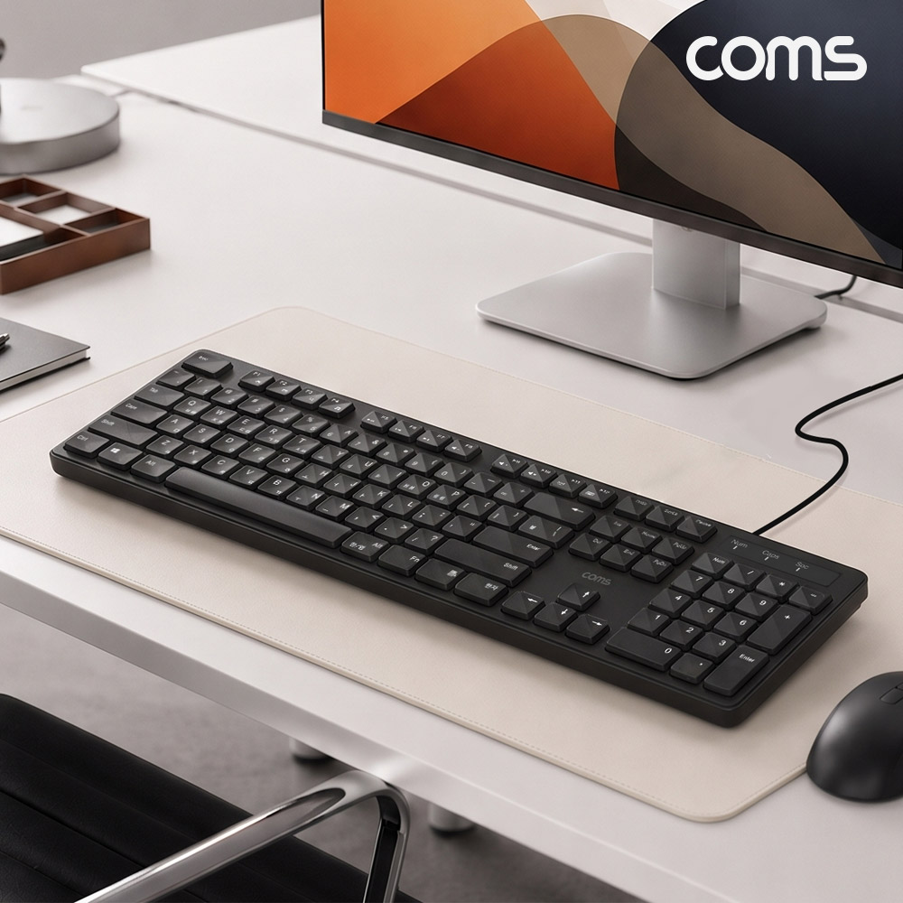 Coms USB 유선 키보드 저소음 멤브레인 104키 가정용 일반 사무용 사무실 PC 컴퓨터