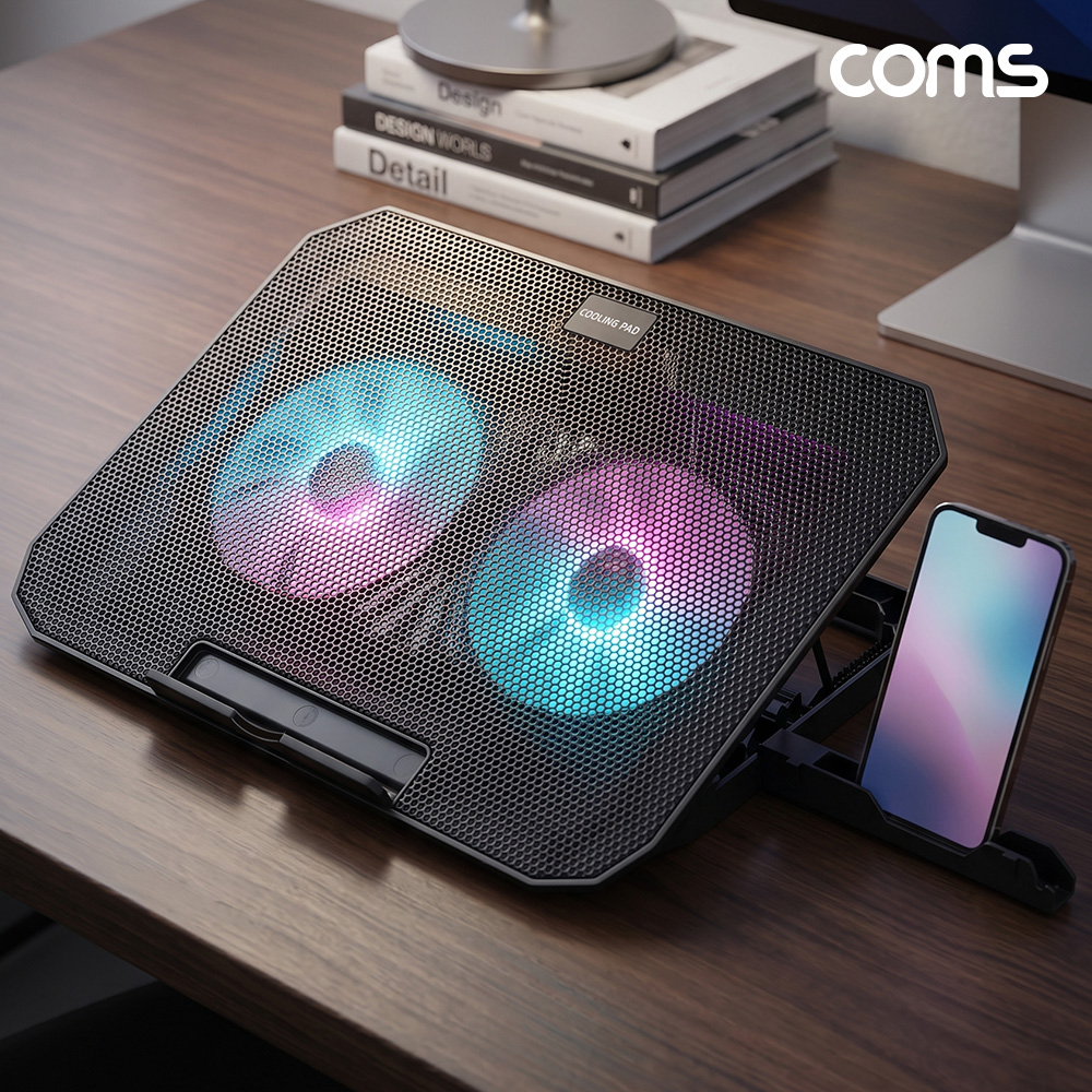 Coms 냉각팬 노트북 거치대 멀티 스탠드 발열 LED 스마트폰 허브