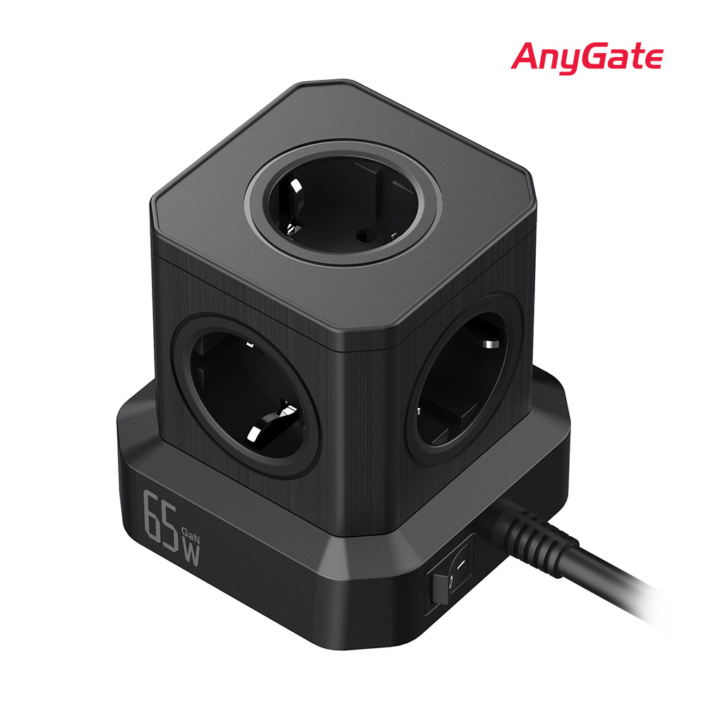 Anygate 버티컬 5구 2M 4000W 멀티탭 타워형 큐브형 black 65W 5포트 초고속 스마트폰 충전 노트북 충전