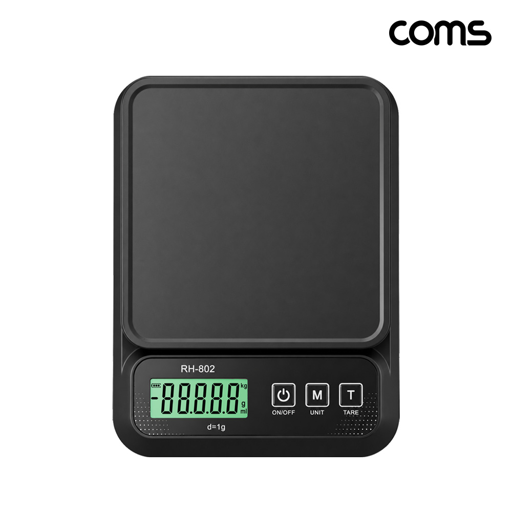Coms 디지털 주방 저울 전자저울 1g 단위 측정 영점기능 black