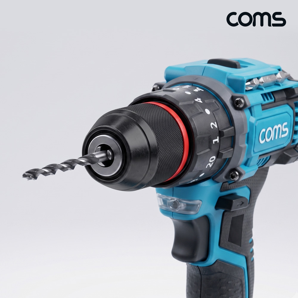 Coms 18.5V 충전식 무선 임팩트 드릴 해머 드라이버 수공구세트 배터리 2개 콘크리트 목공 금속 타공