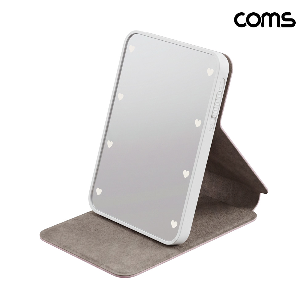 Coms 가죽커버 휴대용 LED 손거울 접이식 메이크업