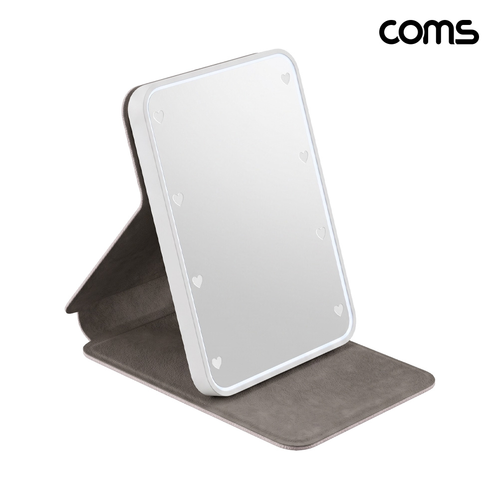 Coms 가죽커버 휴대용 LED 손거울 접이식 메이크업