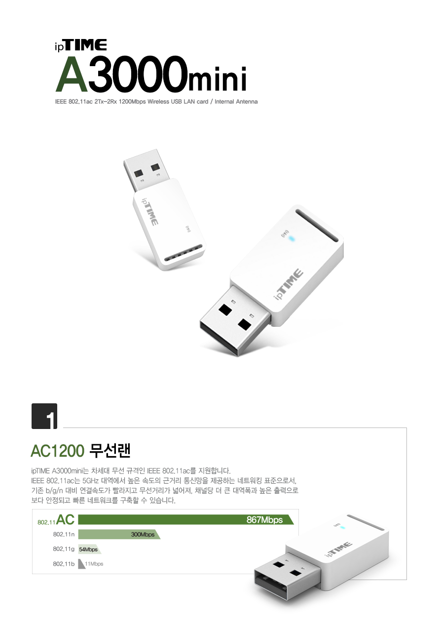 ipTIME A3000mini 11ac USB 무선 랜카드