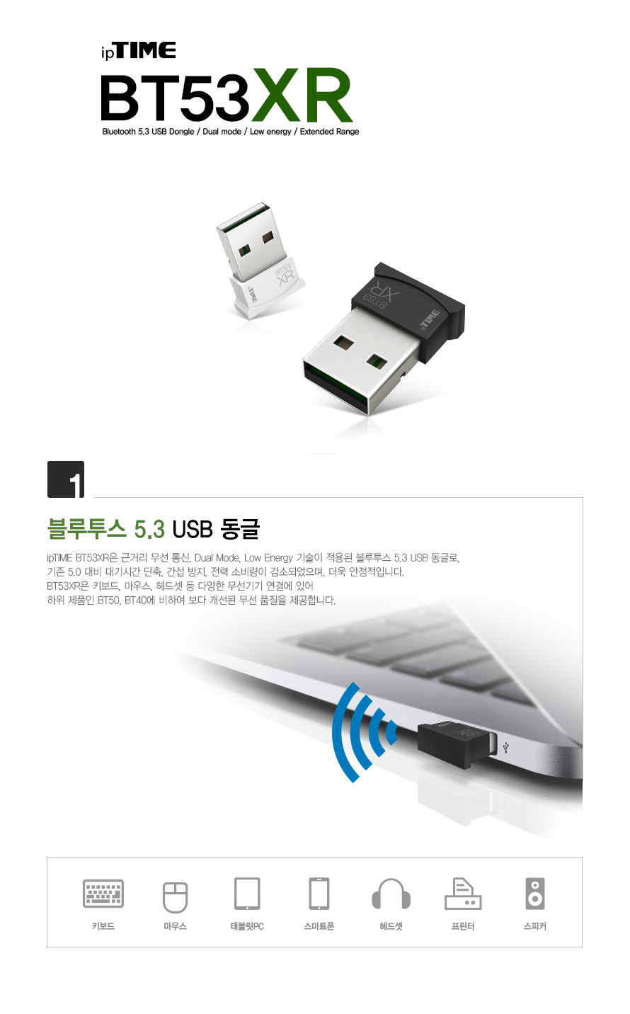 ipTIME BT53XR Black 블루투스 5.3 USB 동글