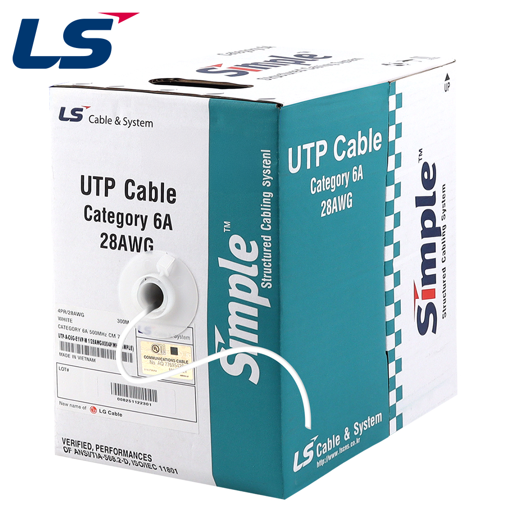 LS전선 CAT.6A UTP Slim 케이블 300m (28AWG/단선/화이트) UTP-A-C6G-E1VP-M 28AWG WH