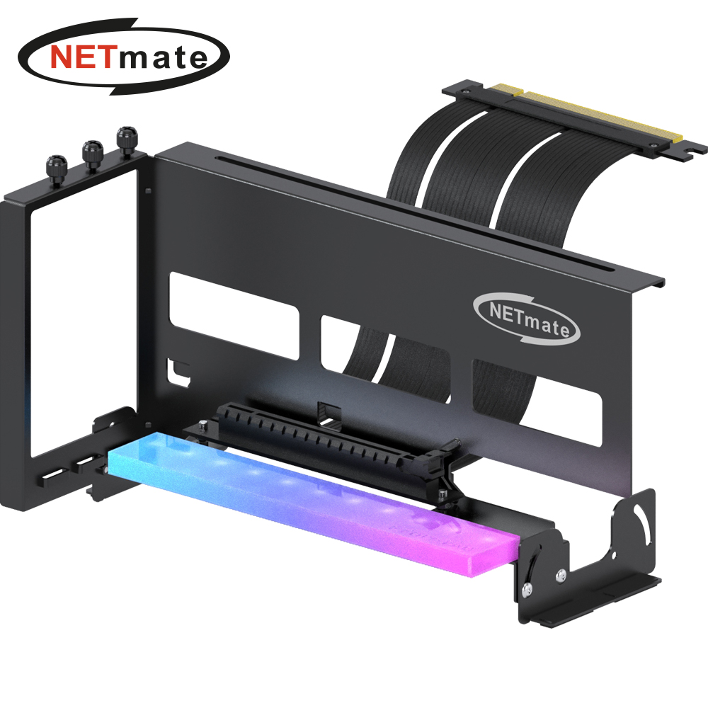 강원전자 넷메이트 PCI-E 4.0 라이저 케이블 ARGB 지지대 키트 (블랙/각도조절) [EZDIY-FAB] NM-HPI33314