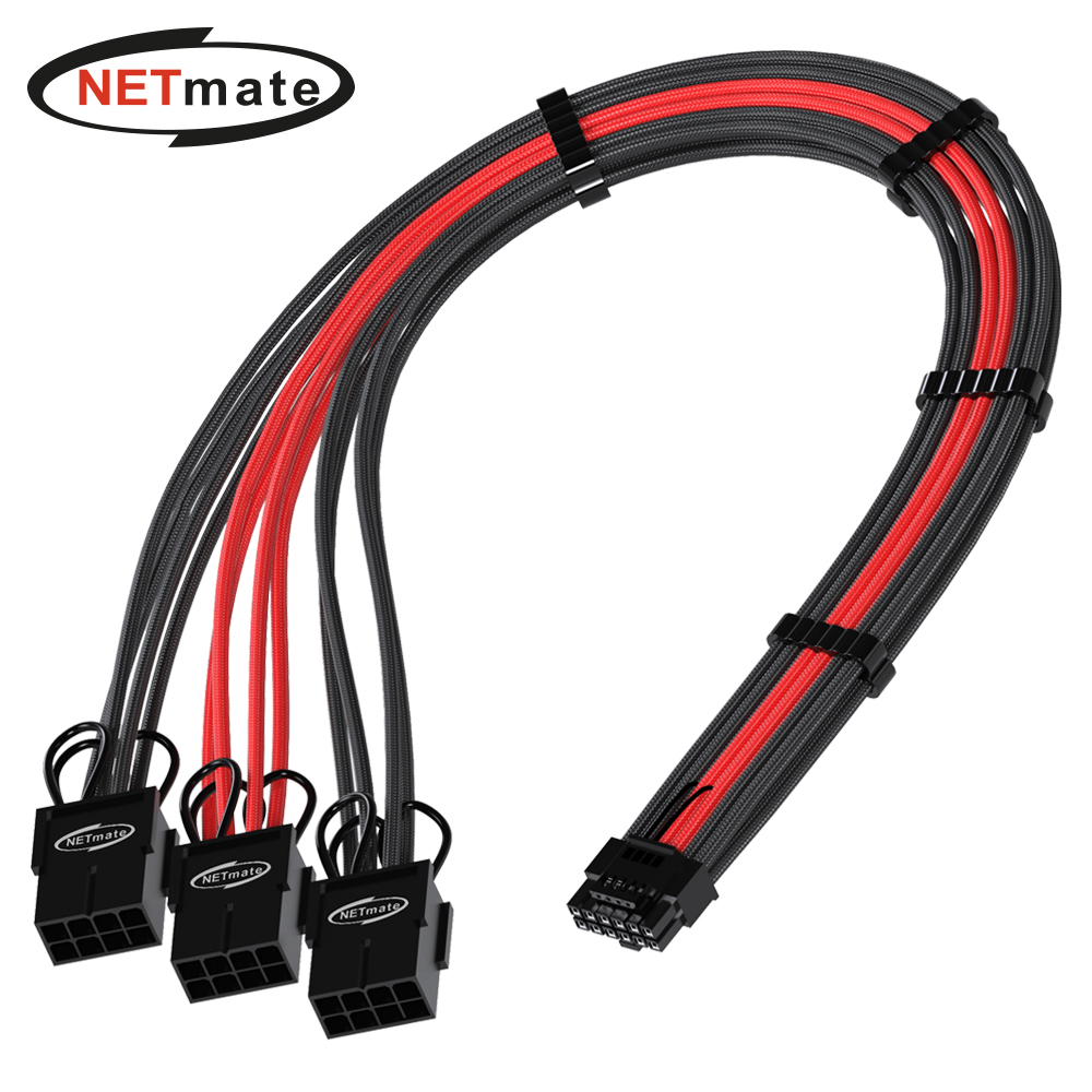 강원전자 넷메이트 12VHPWR to PCI-E 8핀x3 변환 슬리빙 케이블 0.3m (블랙/레드) [EZDIY-FAB] NM-DPR1867
