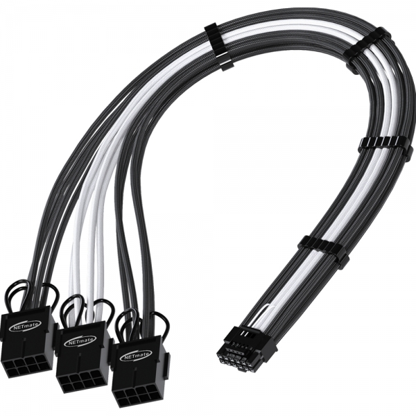 강원전자 넷메이트 12VHPWR to PCI-E 8핀x3 변환 슬리빙 케이블 0.3m (블랙/화이트) [EZDIY-FAB] NM-DPR1865