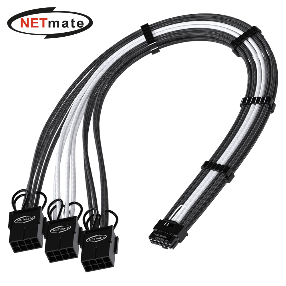 강원전자 넷메이트 12VHPWR to PCI-E 8핀x3 변환 슬리빙 케이블 0.3m (블랙/화이트) [EZDIY-FAB] NM-DPR1865