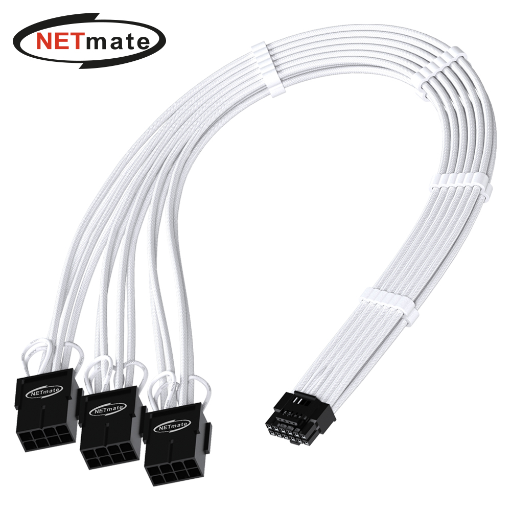 강원전자 넷메이트 12VHPWR to PCI-E 8핀x3 변환 슬리빙 케이블 0.3m (화이트) [EZDIY-FAB] NM-DPR186