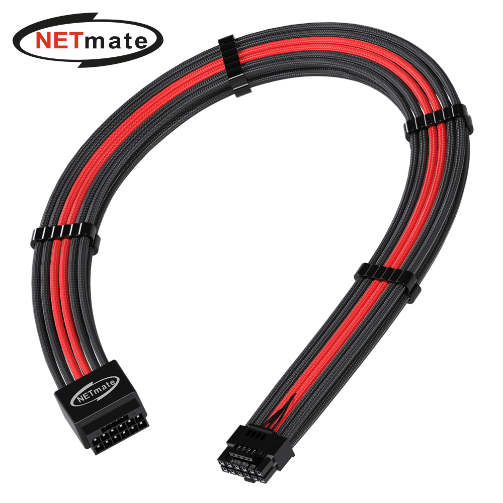 강원전자 넷메이트 PCI-E 5.0 12VHPWR 연장 슬리빙 케이블 0.3m (블랙/레드) [EZDIY-FAB] NM-DPR1795