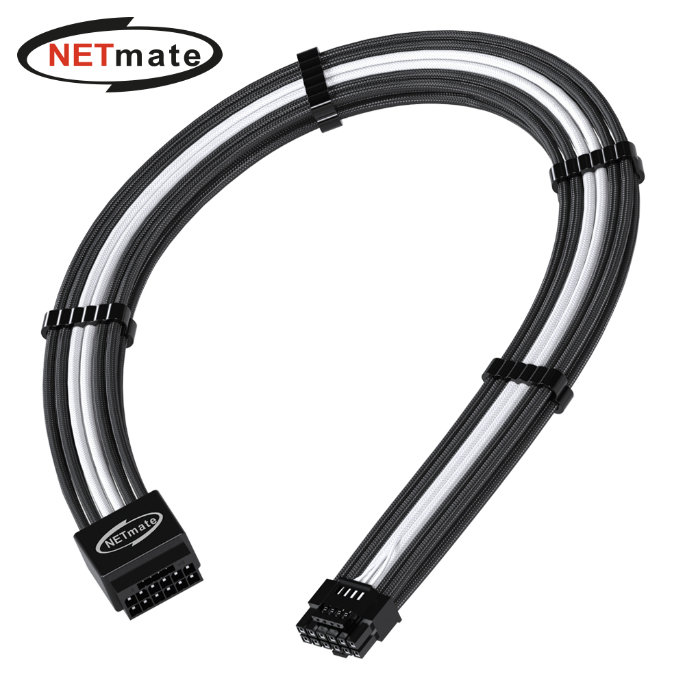 강원전자 넷메이트 PCI-E 5.0 12VHPWR 연장 슬리빙 케이블 0.3m (블랙/화이트) [EZDIY-FAB] NM-DPR1794