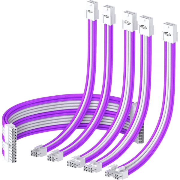 강원전자 넷메이트 PSU 연장 16AWG 슬리빙 케이블 0.3m (화이트/퍼플 6종) [EZDIY-FAB] NM-DPR0363