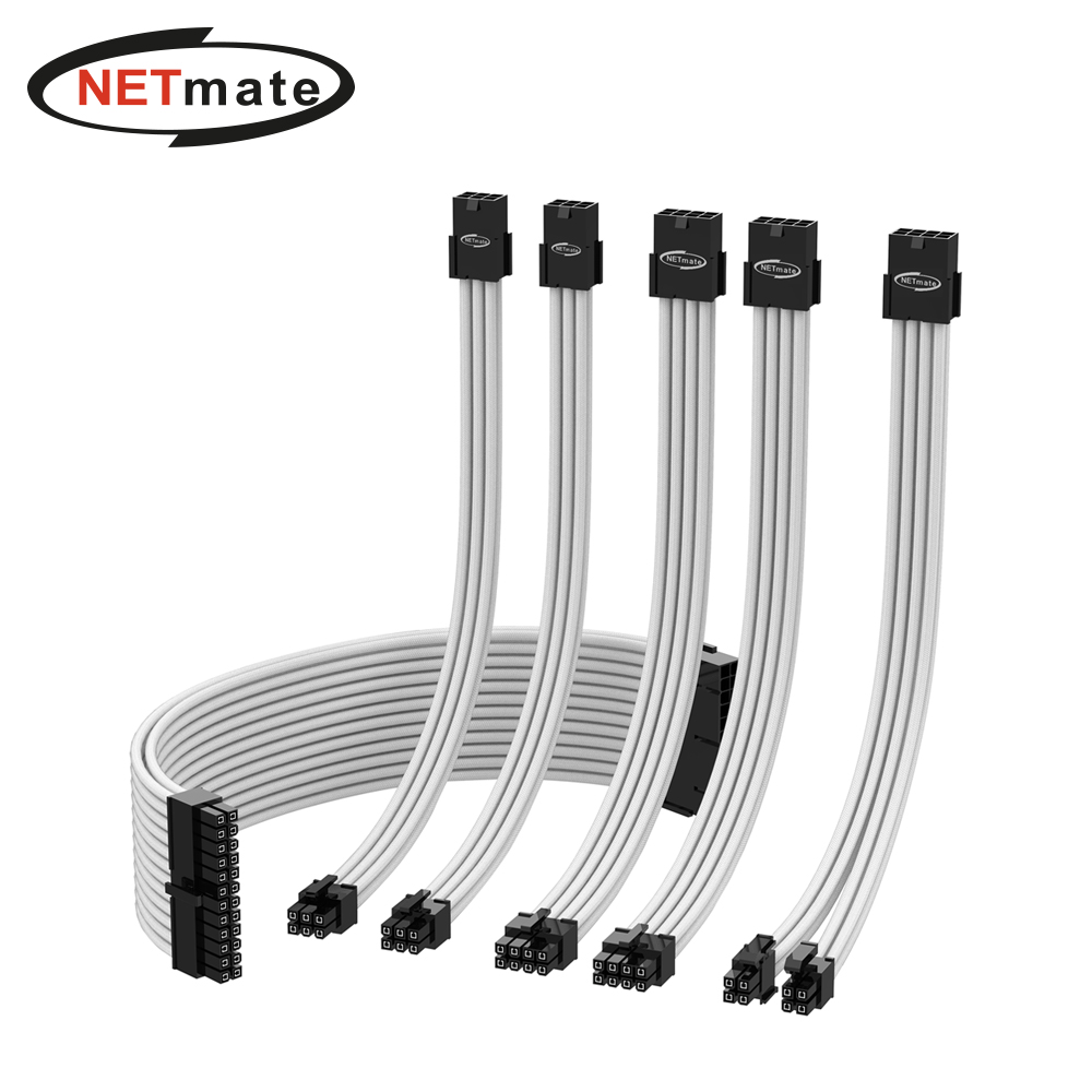 강원전자 넷메이트 PSU 연장 16AWG 슬리빙 케이블 0.3m (화이트 6종) [EZDIY-FAB] NM-DPR0591EZ