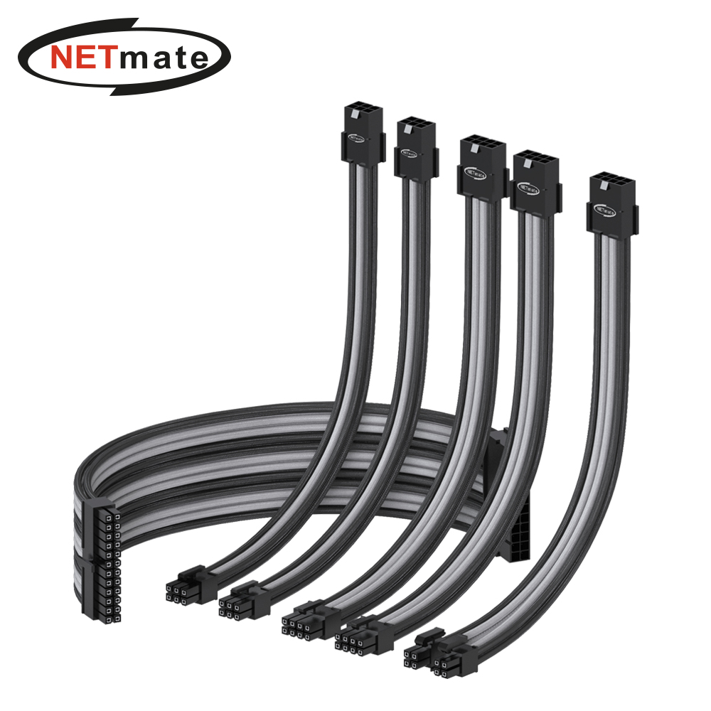 강원전자 넷메이트 PSU 연장 16AWG 슬리빙 케이블 0.3m (블랙/그레이 6종) [EZDIY-FAB] NM-DPR036