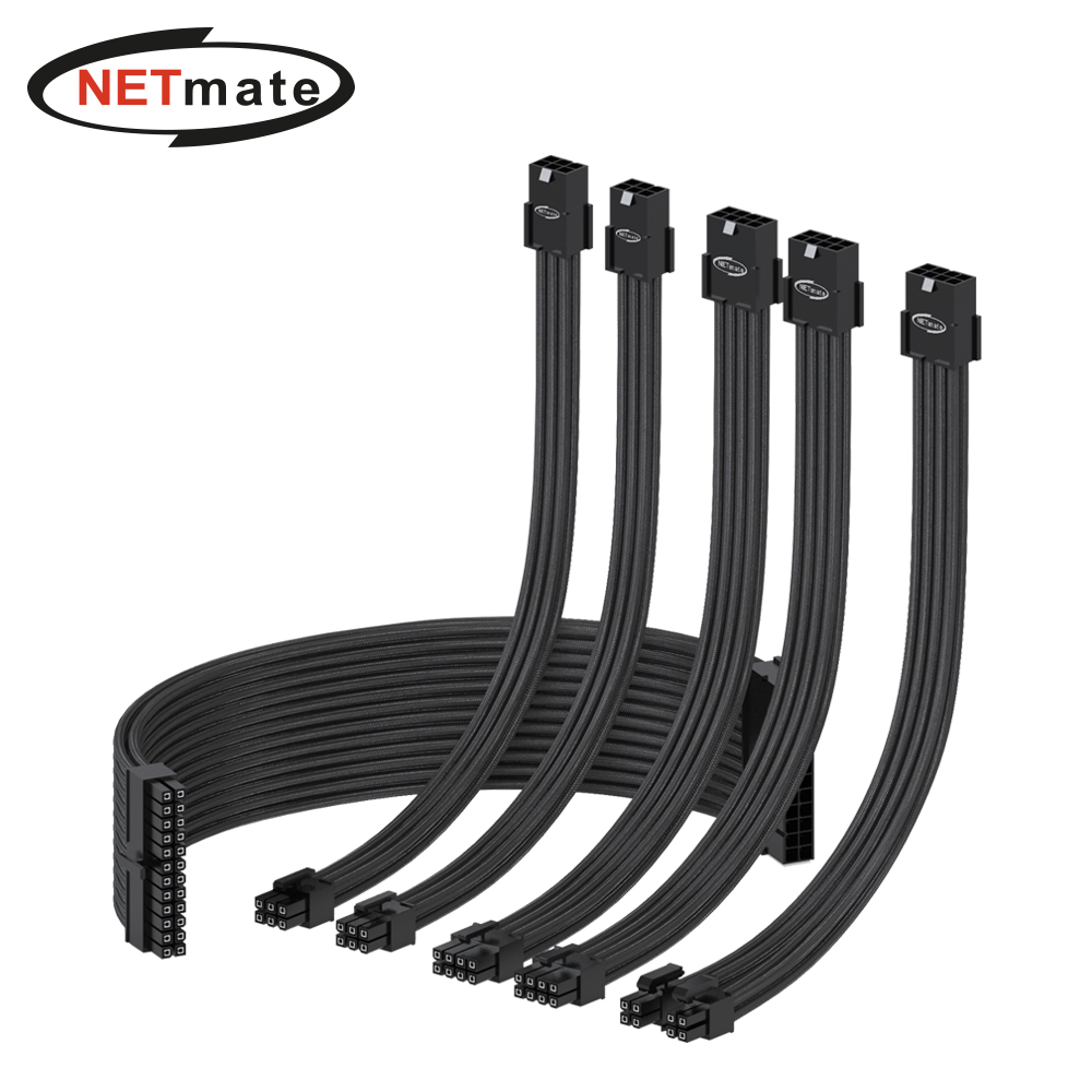 강원전자 넷메이트 PSU 연장 16AWG 슬리빙 케이블 0.3m (블랙 6종) [EZDIY-FAB] NM-DPR008