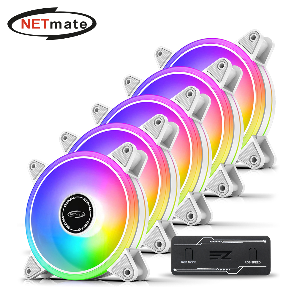 강원전자 넷메이트 Moonlight ARGB PWM 120mm 쿨링팬(화이트/5PACK + 팬허브) [EZDIY-FAB] NM-DPI0767