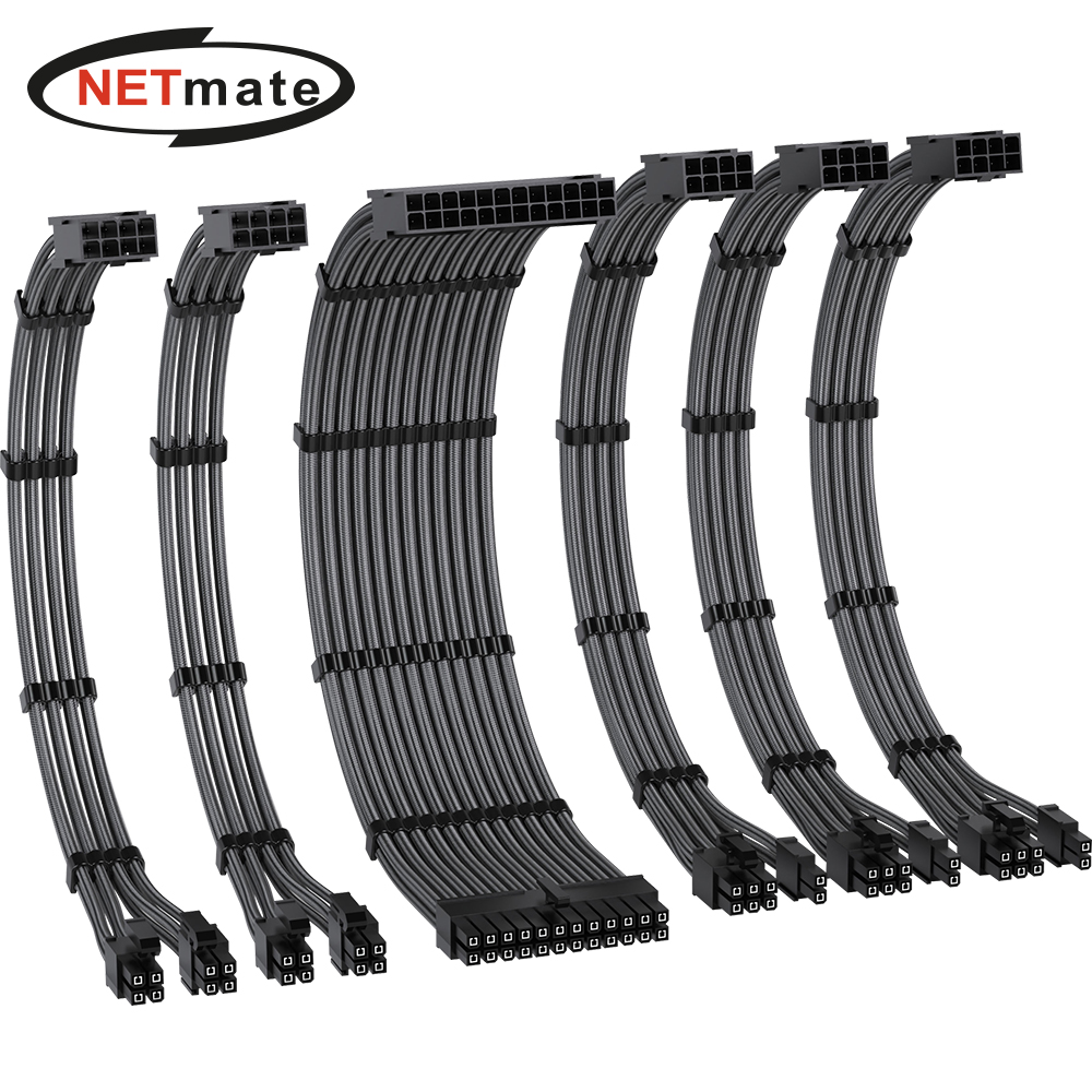 강원전자 넷메이트 PSU 연장 16AWG 슬리빙 케이블 세트 (카본/그레이 6종) [EZDIY-FAB] NM-DPI2286