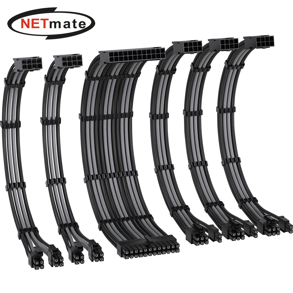 강원전자 넷메이트 PSU 연장 16AWG 슬리빙 케이블 세트 (블랙/그레이 6종) [EZDIY-FAB] NM-DPI2284