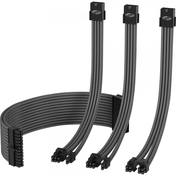 강원전자 넷메이트 PSU 연장 18AWG 슬리빙 케이블 세트 (카본/그레이 4종) [EZDIY-FAB] NM-DPI1249