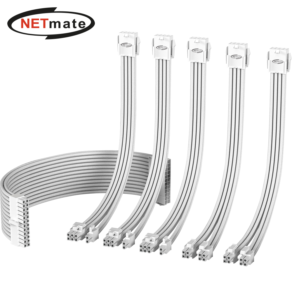강원전자 넷메이트 PSU 연장 18AWG 슬리빙 케이블 세트 (올화이트 6종) [EZDIY-FAB] NM-DPI1548