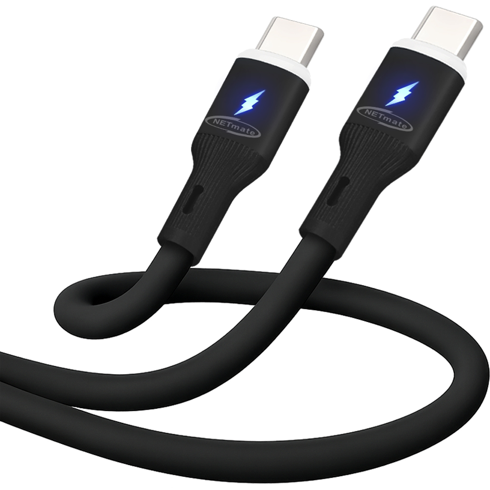 강원전자 넷메이트 USB2.0 C타입 실리콘 LED 케이블 2m (블랙) NM-UCC220LB