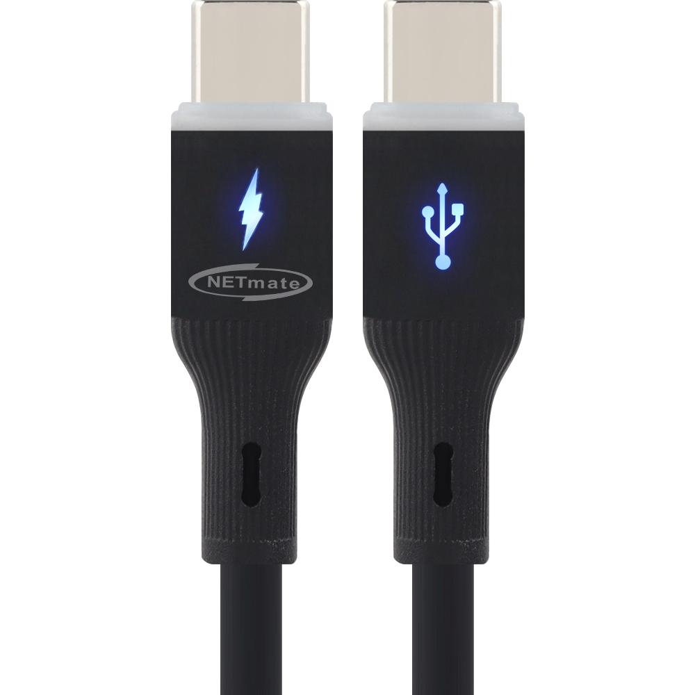 강원전자 넷메이트 USB2.0 C타입 실리콘 LED 케이블 2m (블랙) NM-UCC220LB