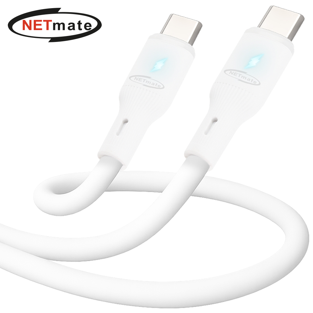 강원전자 넷메이트 USB2.0 C타입 실리콘 LED 케이블 2m (화이트) NM-UCC220LW