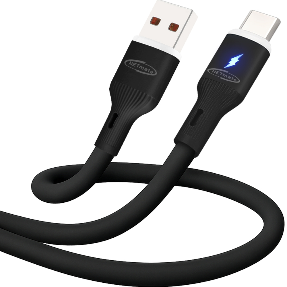 강원전자 넷메이트 USB2.0 AM-CM 실리콘 LED 케이블 1m (블랙) NM-UCA210LB