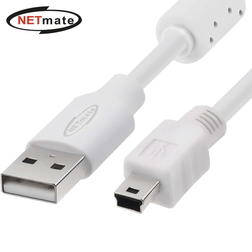 강원전자 넷메이트 USB2.0 AM-Mini 5핀 케이블 3m (화이트/노이즈필터) NM-TUM230