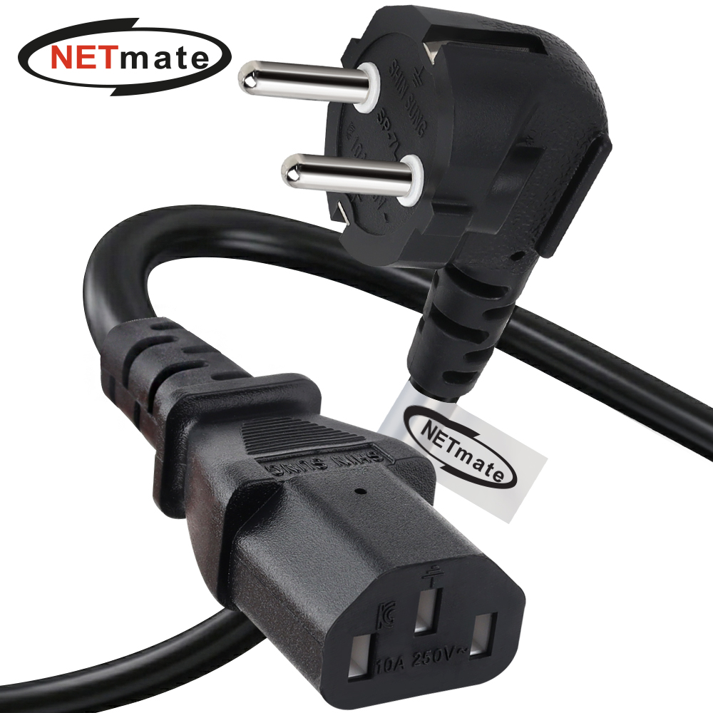 강원전자 넷메이트 3구 AC 파워코드 전원케이블 2m, 꺾임형 블랙 NMP-SPC020