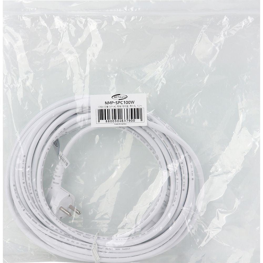강원전자 넷메이트 3구 AC 파워코드 전원케이블 10m, 꺾임형 화이트 NMP-SPC100W
